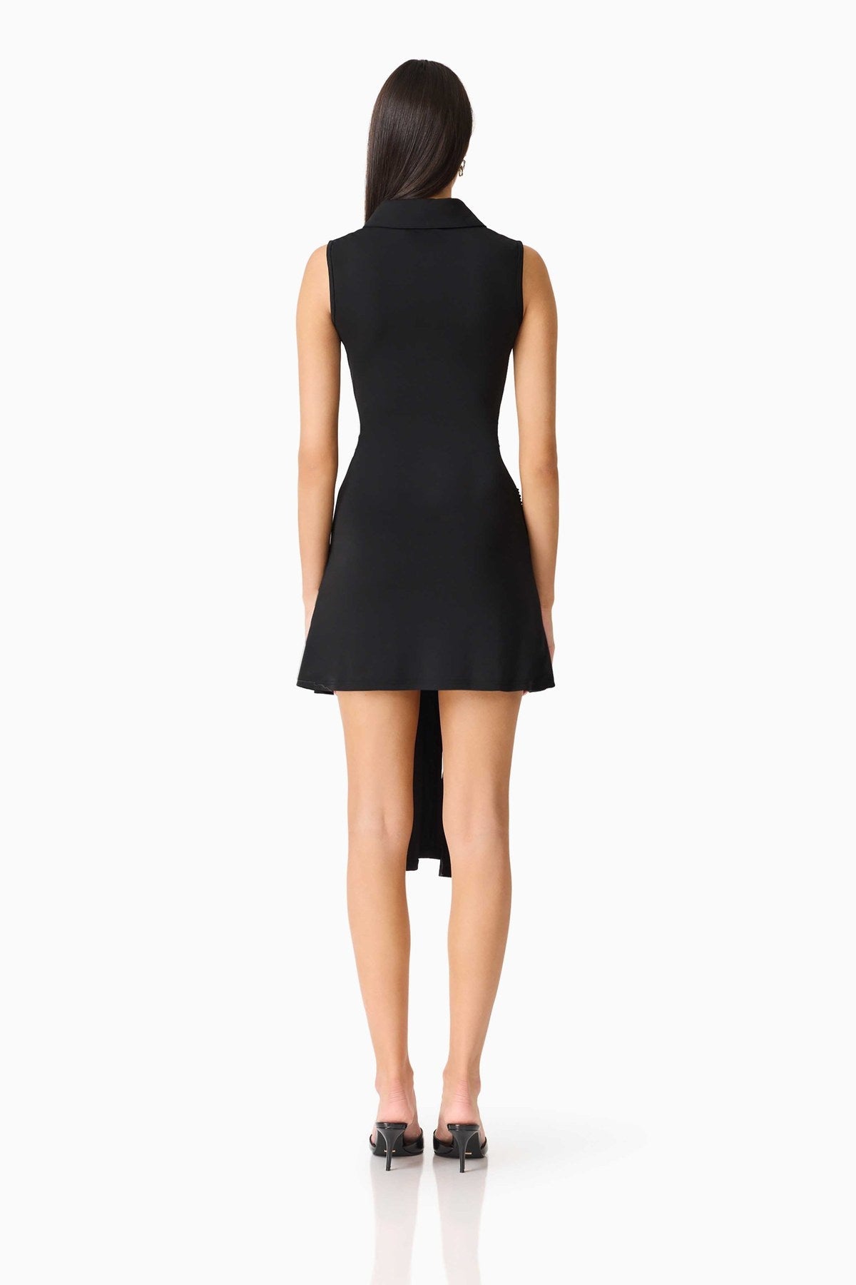 Ines black collared mini dress, back view