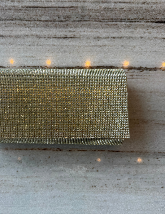 Crystal Pavé Flap Clutch — Gold