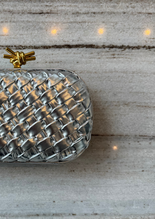 Woven Knot Clutch — Silver
