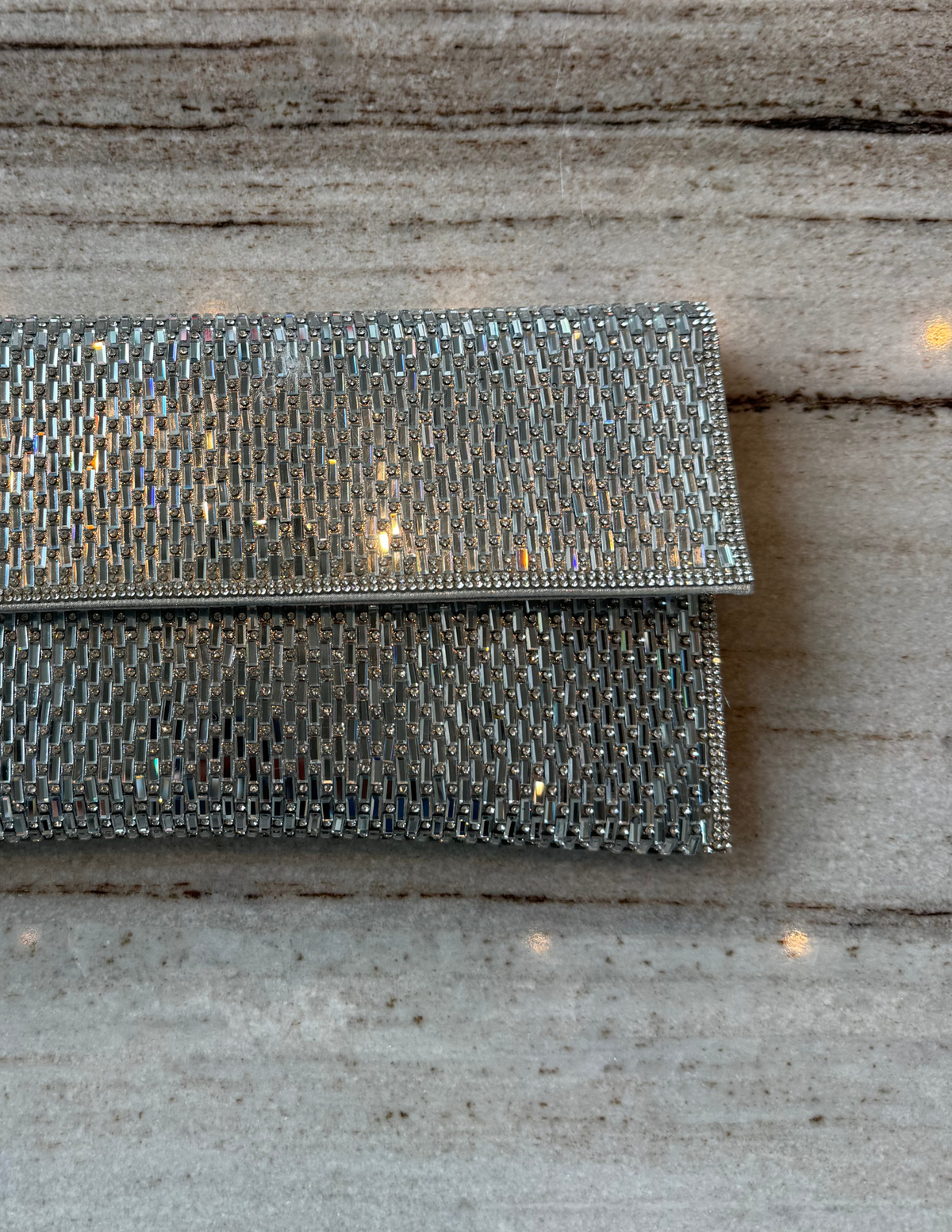 Bugle Bead Flap Clutch — Silver