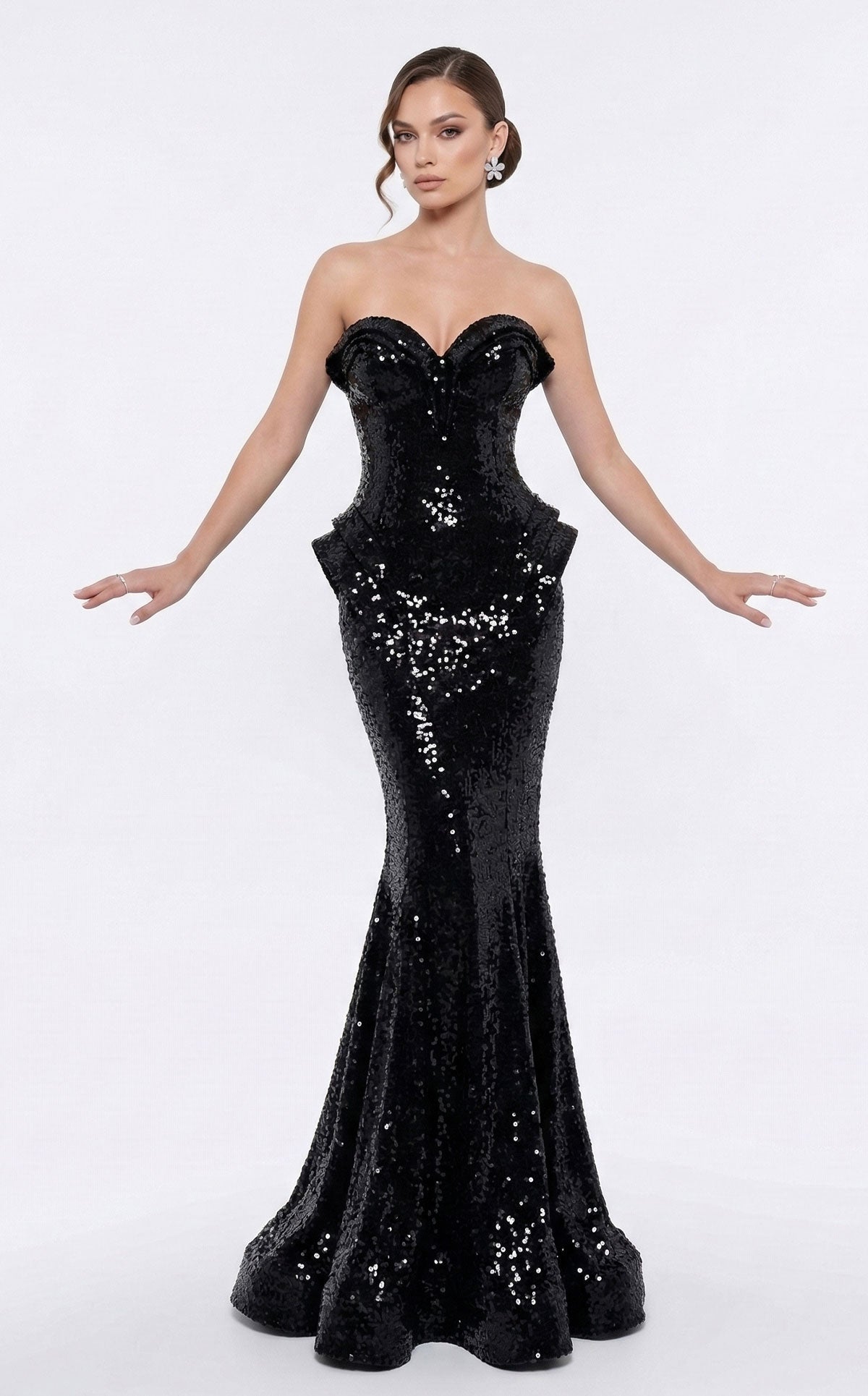Fouad Sarkis 2263B sequin mermaid gown in Black — front