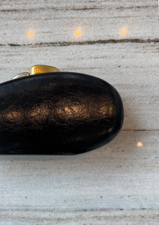 Metallic Oval Clutch — Black