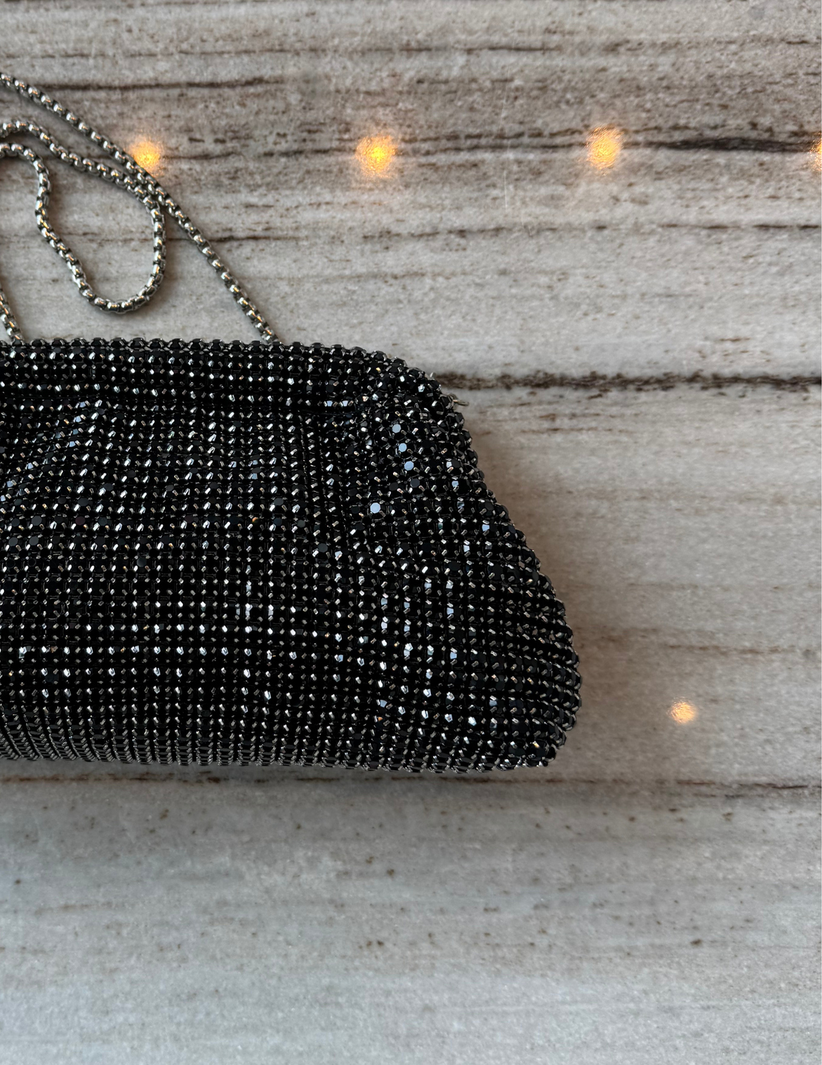 Crystal Pouch with Chain — Black
