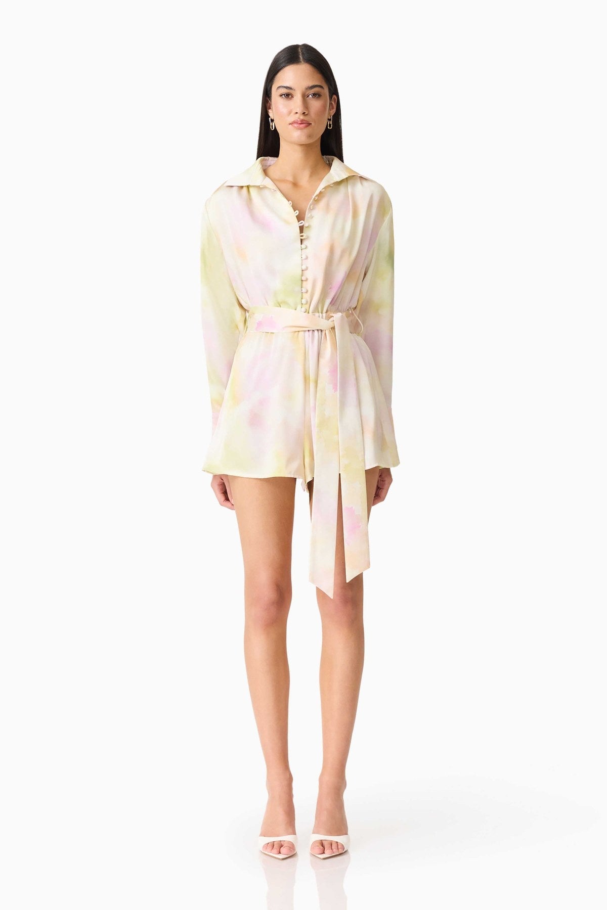 Lova lime multi belted playsuit, front view