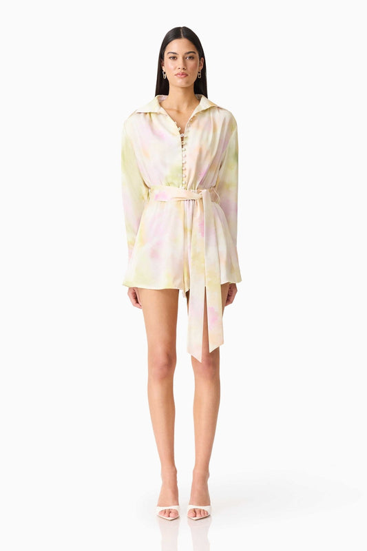 Lova lime multi belted playsuit, front view