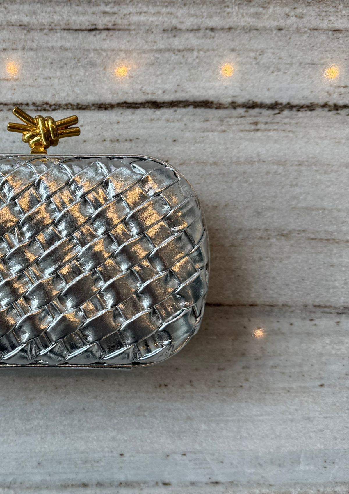 Woven Knot Clutch — Silver
