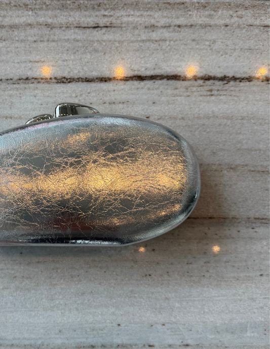 Metallic Oval Clutch — Silver