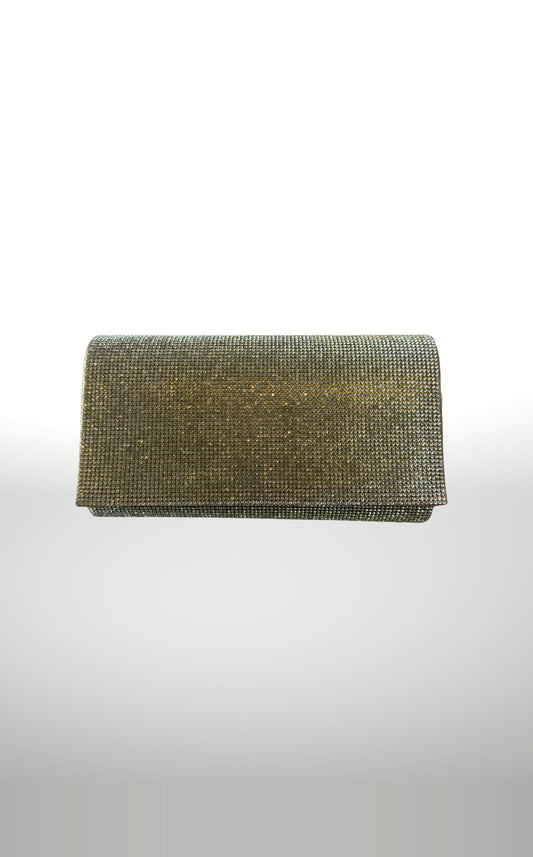 POSH Ateliers gold crystal pavé flap clutch