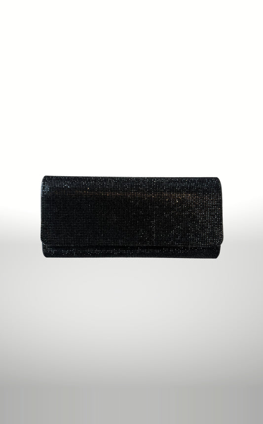 POSH Ateliers black crystal pavé flap clutch