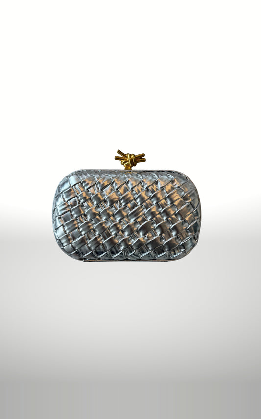POSH Ateliers woven knot clutch in silver