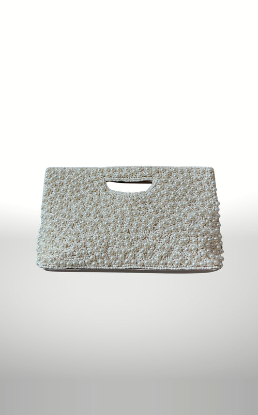 POSH Ateliers ivory pearl beaded top-handle clutch