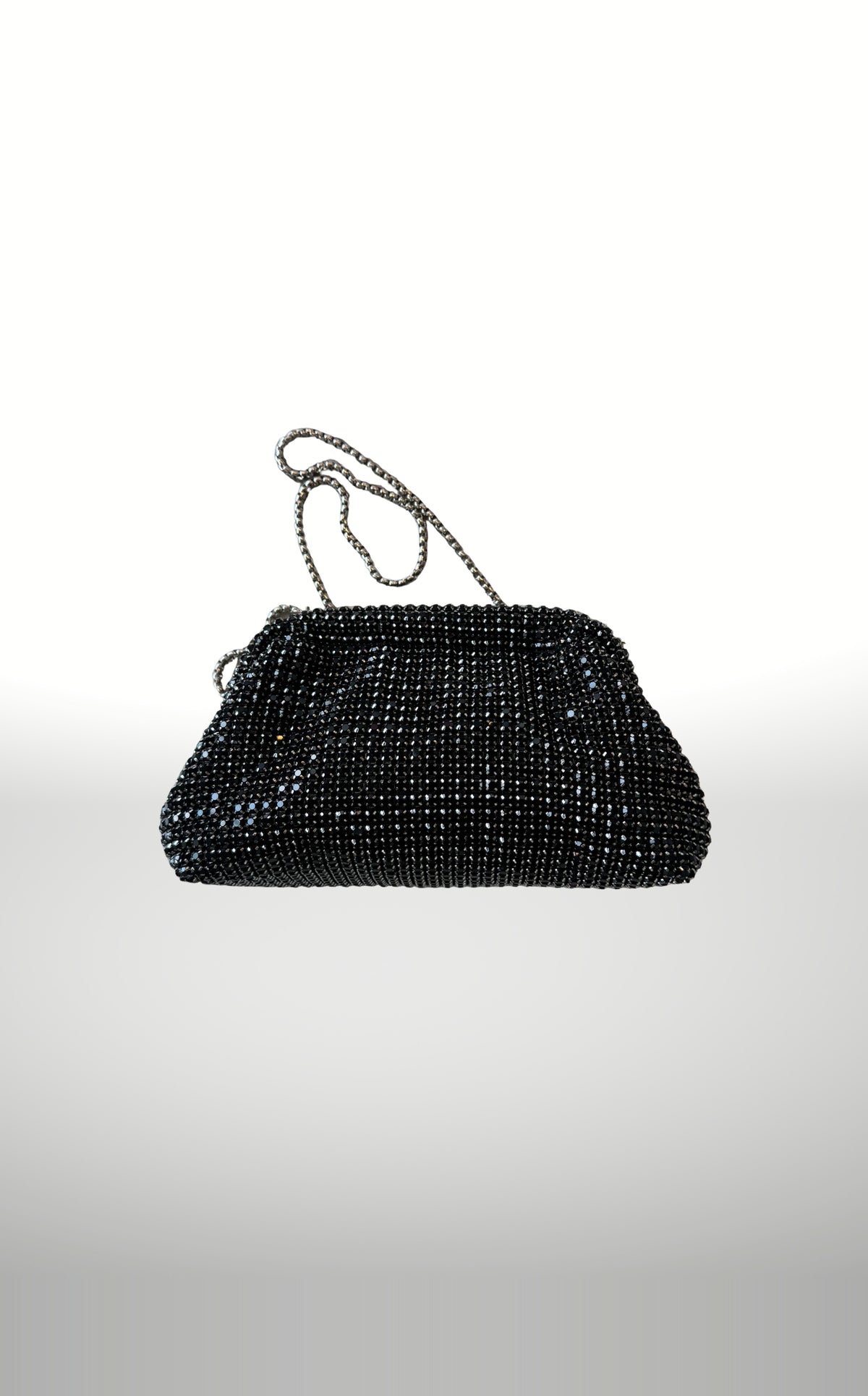 POSH Ateliers black crystal mesh pouch with chain strap