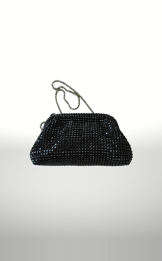 POSH Ateliers black crystal mesh pouch with chain strap